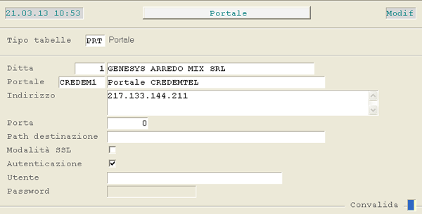 Tabella Portale