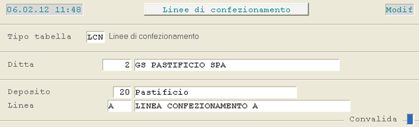 Tabella Linee di Confezionamento