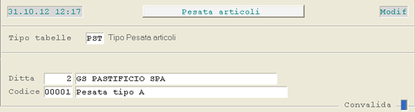 Tabella Tipo Pesata Articoli