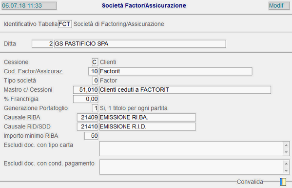 Esempio Società di Factoring