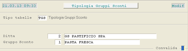Tabella Tipologia Gruppi Sconto
