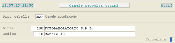 Tabella Canale Raccolta Ordini