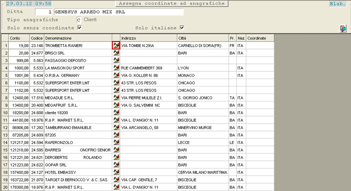 Assegna Coordinate Geografiche