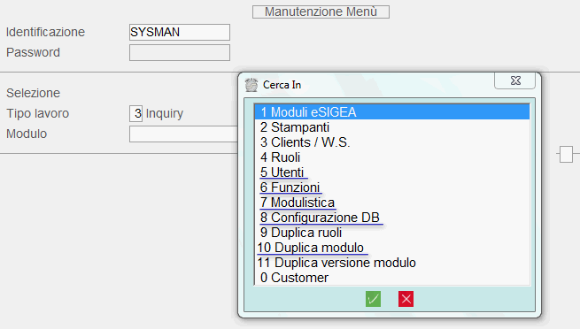 Manutenzione Menù: find-grid funzioni disponibili