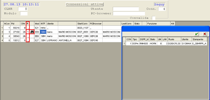 Connessioni attive: visualizzazione data-grid