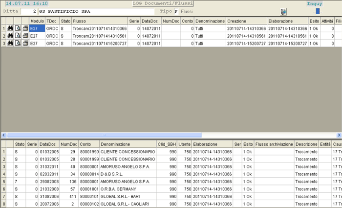 Inquiry Log Documentale: visualizzazione Ordini troncati