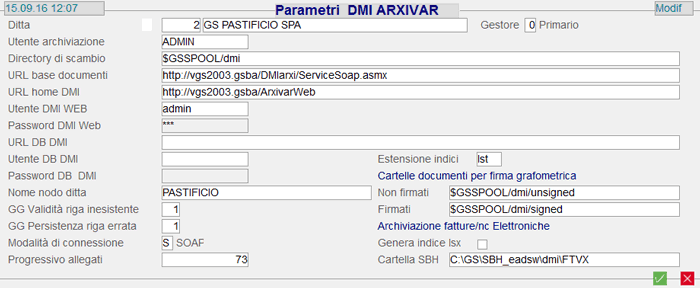 Manutenzione Parametri ARXIVAR