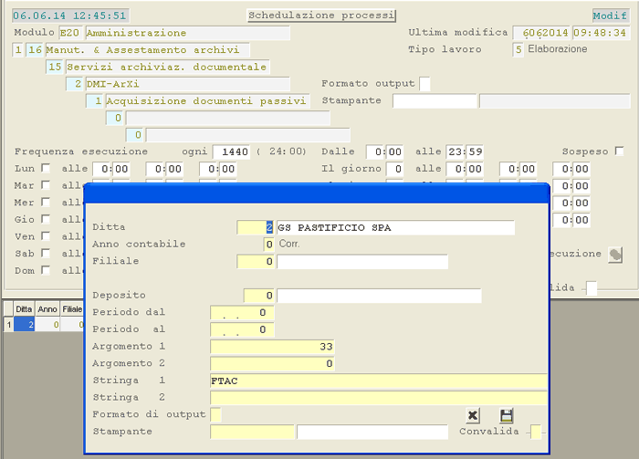 Acquisizione Documenti Passivi: impostazione parametri schedulazione