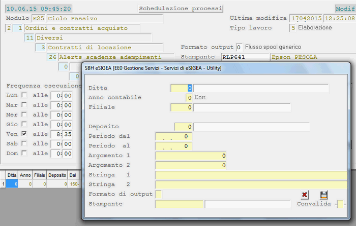 Alerts Scadenze Adempimenti: impostazione parametri schedulazione