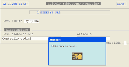 Calcolo Fabbisogno: elaborazione in corso